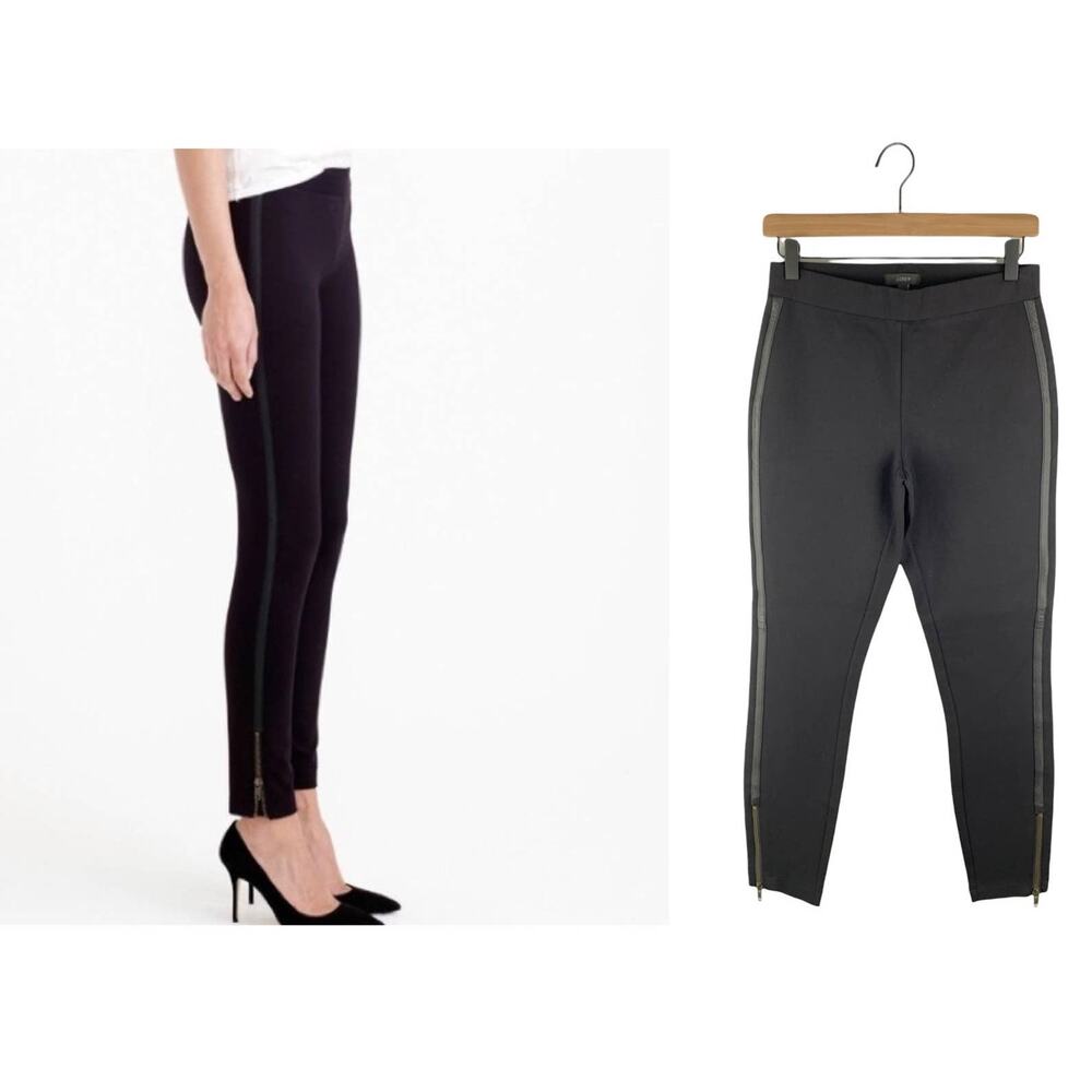 J. Crew Black Pixie Pant With Leather Stripe And Ankle Zipper. Women's Size 6